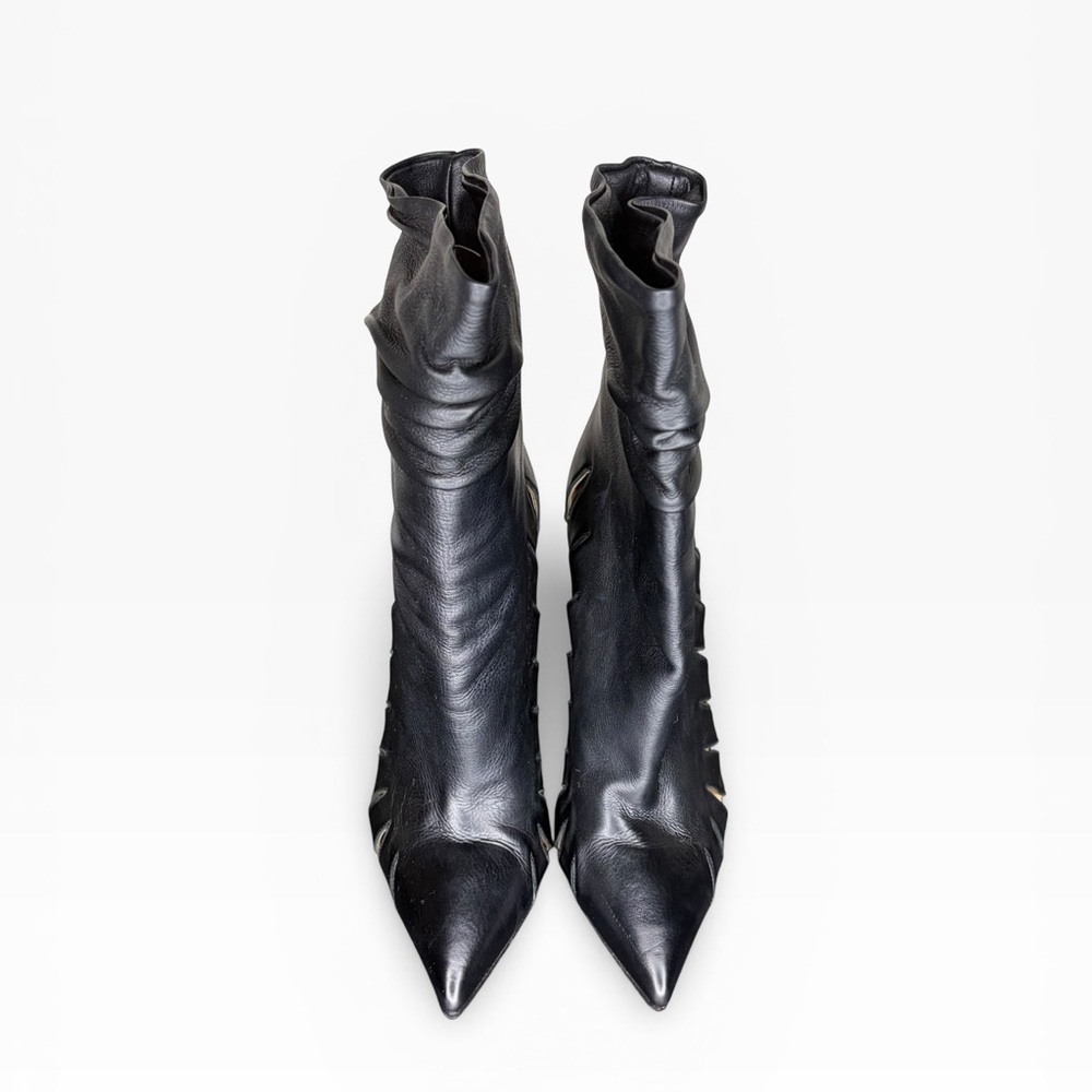 Christian Louboutin Black Leather Cutout Heeled Boots Size 38 - Picture 2 of 11